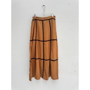 Exlura Camel Windowpane Grid Maxi Skirt Women's L with Pockets